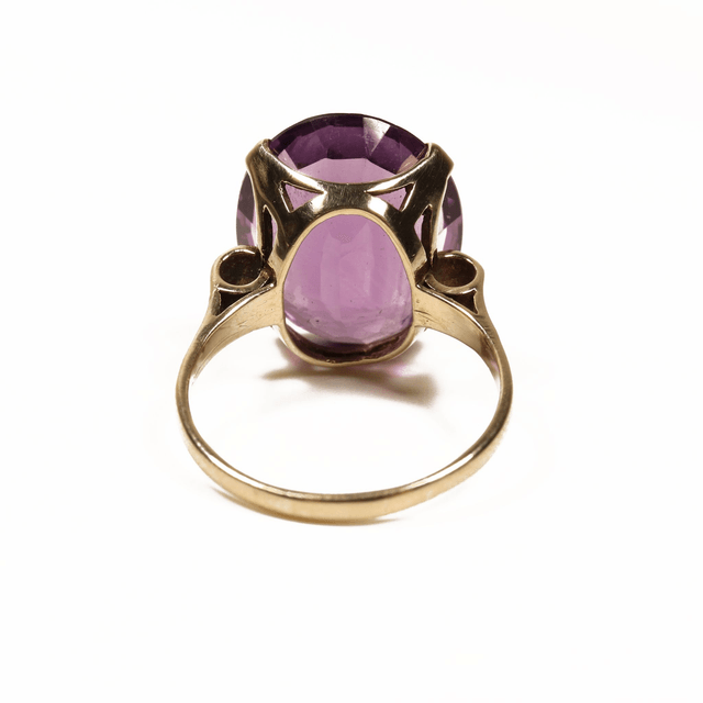 Vintage 9K 9Ct 375 Solid Yellow Gold Oval Cut Vibrant Purple Amethyst Natural Gemstone Cocktail Ring Size S 1/2 - 9 3/8