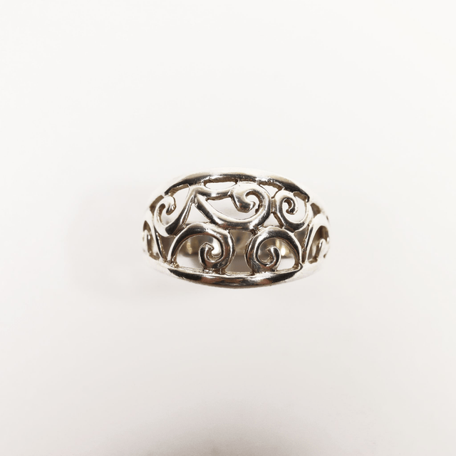 Statement Handcrafted Vintage Sterling Silver 925 Modernest Carved Swirl Vine Floral Band  Design Ring Size N - 6 1/2