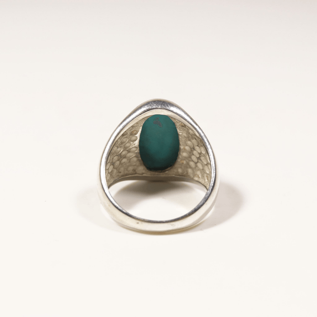 Heavy Sterling Silver 925 Natural Blue Turquoise Oval Cabochon Cut Gemstone Mens Navajo Boho Design Ring Size S - 9 1/8