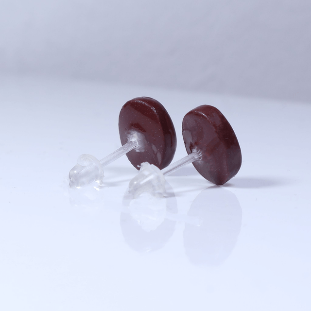 Hypoallergenic Solid Chocolate Brown Oval Cut Polymer Clay Plastic Back Stud Earrings With Designer Carbon Fiber Jewellery Box