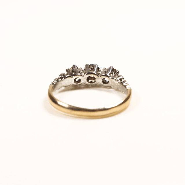 Edwardian 18K 18Ct 750 Solid Yellow Gold Platinum 0.35ct Round Brilliant Diamond Trilogy Natural Gemstone Pave Star Set Ring Size K - 5 1/8