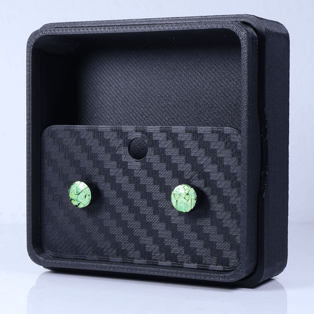 Hypoallergenic Vibrant Electric Cracked Dark Purple Polymer Clay Plastic Rubber Back Stud Earrings With Designer Carbon Fiber Jewellery Box (1)