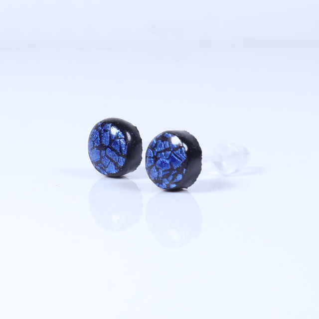 Hypoallergenic Vibrant Electric Cracked Deep Blue Black Polymer Clay Plastic Back Stud Earrings With Designer Carbon Fiber Jewellery Box