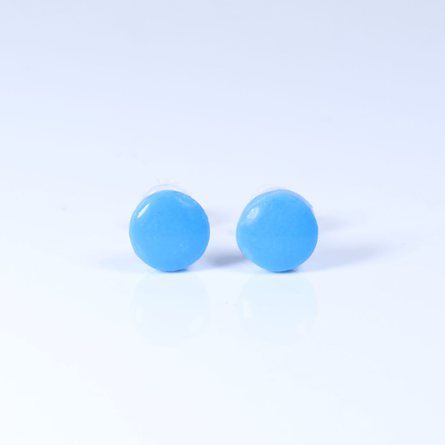 Hypoallergenic 6mm Medium Solid Blue Round Cut Polymer Clay Plastic Back Stud Earrings With Designer Carbon Fiber Jewellery Box