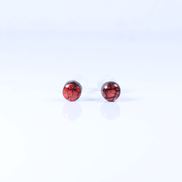 Hypoallergenic Small Vibrant Electric Cracked Red Black Polymer Clay Plastic Back Stud Earrings With Designer Carbon Fiber Jewellery Box