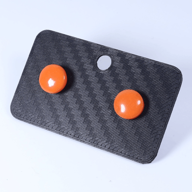 Hypoallergenic 8mm Large Solid Orange Round Cut Polymer Clay Plastic Back Stud Earrings With Designer Carbon Fiber Jewellery Box