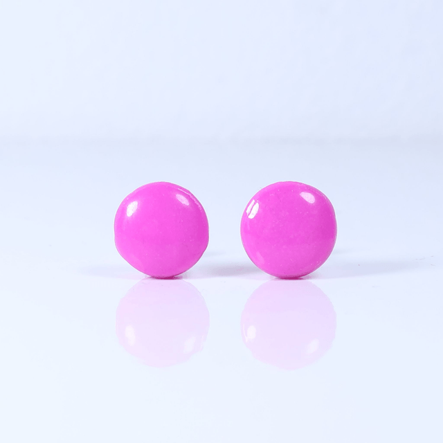 Hypoallergenic 8mm Large Solid Pink Round Cut Polymer Clay Plastic Back Stud Earrings With Designer Carbon Fiber Jewellery Box