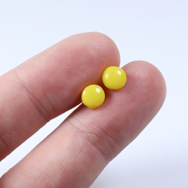 Hypoallergenic 6mm Medium Solid Yellow Round Cut Polymer Clay Plastic Back Stud Earrings With Designer Carbon Fiber Jewellery Box