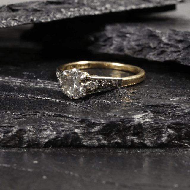 Edwardian 18Ct Solid Yellow Gold Platinum SI F/G 0.75ct Solitaire Natural Round Cut Diamond Wedding Engagement Ring Size N 1/2 - 6 3/4 Active