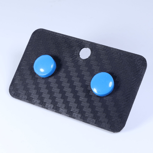 Hypoallergenic 8mm Large Solid Blue Round Cut Polymer Clay Plastic Back Stud Earrings With Designer Carbon Fiber Jewellery Box