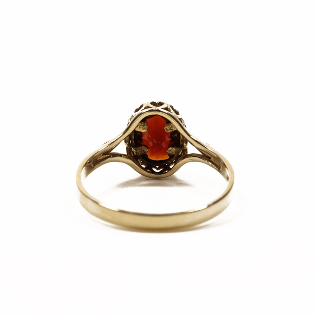 Vintage 9K 9Ct 375 Solid Yellow Gold 1.00ct Oval Cut Red Garnet January Natural Gemstone Love Heart Bezel Set Design Ring Size O - 7