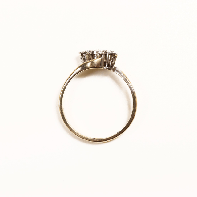 Edwardian 18K 18Ct 750 Solid Yellow Gold Platinum Three White Trilogy Round Cut Natural Diamond Wedding Engagement Ring Size M 1/2 - 6 1/4