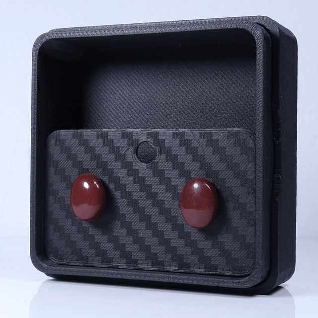 Hypoallergenic Solid Chocolate Brown Oval Cut Polymer Clay Plastic Back Stud Earrings With Designer Carbon Fiber Jewellery Box