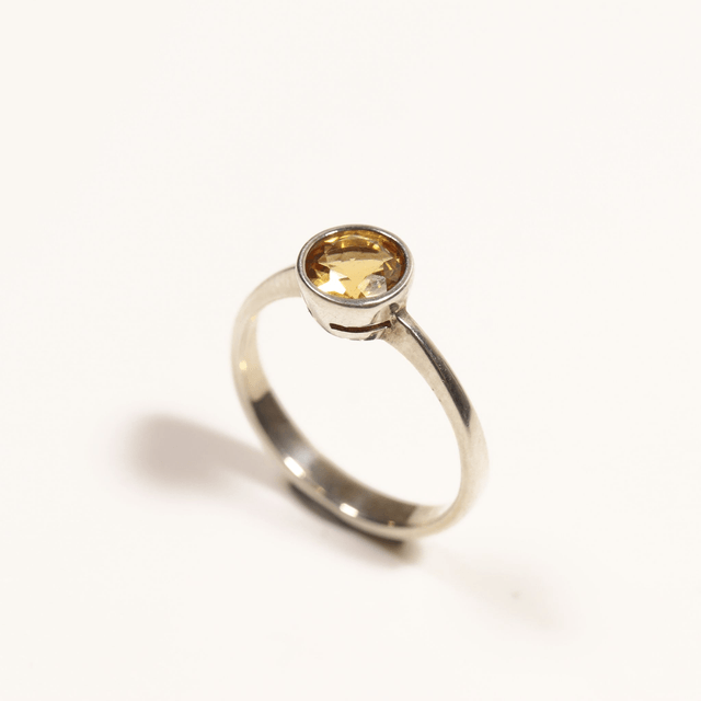 Sterling Silver 925 Minimalist Modern Design Band Round Cut Vivid Oramge Citrine Gemstone Birthstone Ring Size N - 6 1/2