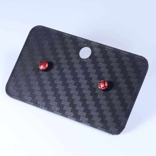 Hypoallergenic Small Vibrant Electric Cracked Red Black Polymer Clay Plastic Back Stud Earrings With Designer Carbon Fiber Jewellery Box