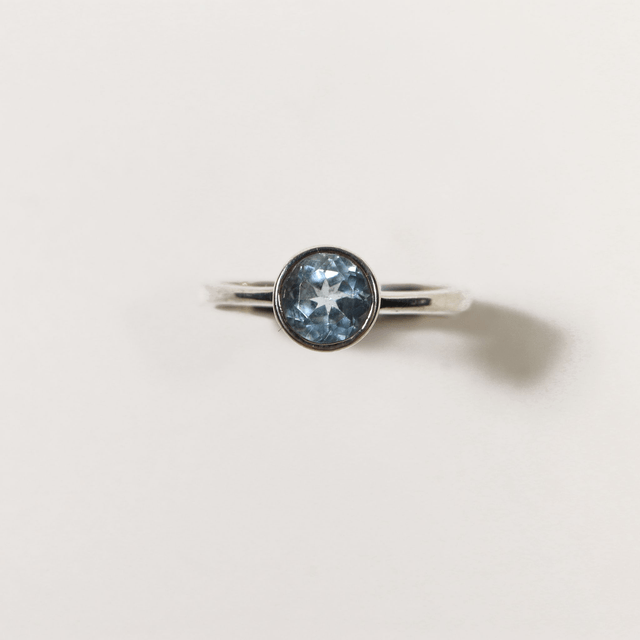 Sterling Silver 925 Minimalist Modern Design Band Round Cut Vivid Blue Topaz Gemstone Birthstone Ring Size N - 6 1/2