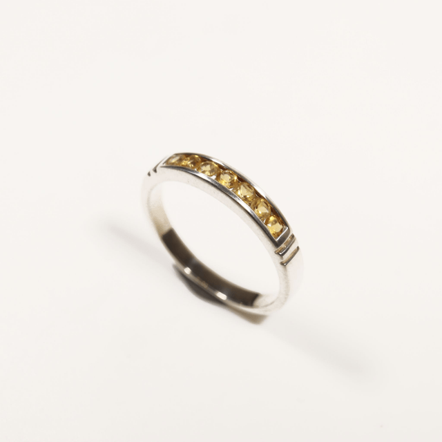 Sterling Silver 925 Minimalist Design Eternity Style Small Round Cut Yellow Citrine Birthstone Gemstone Band Ring Size O - 7