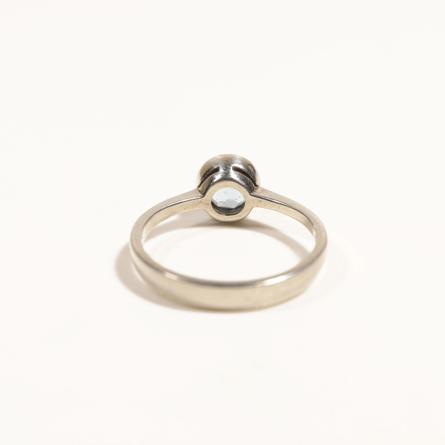 Sterling Silver 925 Minimalist Modern Design Band Round Cut Vivid Blue Topaz Gemstone Birthstone Ring Size N - 6 1/2
