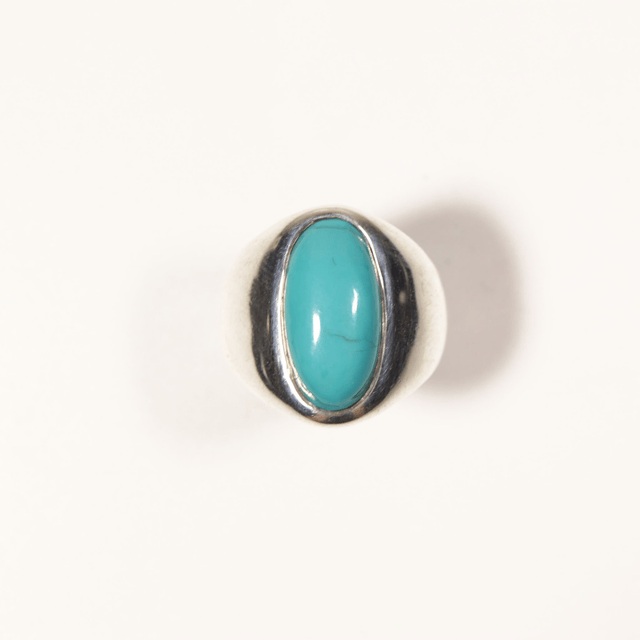 Heavy Sterling Silver 925 Natural Blue Turquoise Oval Cabochon Cut Gemstone Mens Navajo Boho Design Ring Size S - 9 1/8