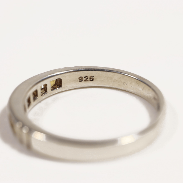 Sterling Silver 925 Minimalist Design Eternity Style Small Round Cut Yellow Citrine Birthstone Gemstone Band Ring Size O - 7