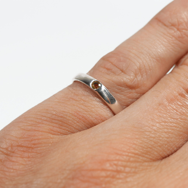 Simple Sterling Silver 925 Minimalist Design Style Small Round Cut Yellow Citrine Birthstone Gemstone Band Ring Size O - 7