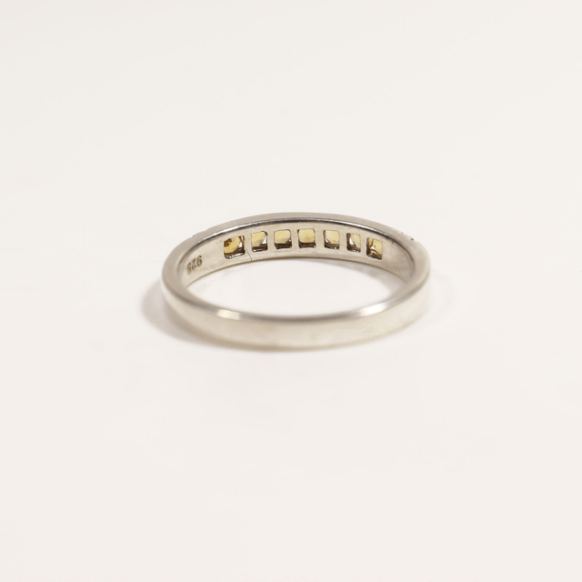Sterling Silver 925 Minimalist Design Eternity Style Small Round Cut Yellow Citrine Birthstone Gemstone Band Ring Size O - 7