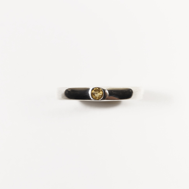 Simple Sterling Silver 925 Minimalist Design Style Small Round Cut Yellow Citrine Birthstone Gemstone Band Ring Size O - 7