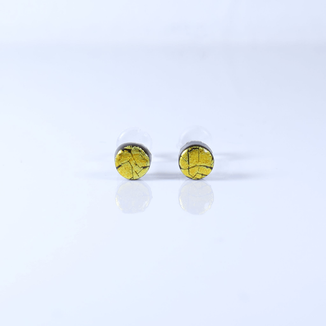 Hypoallergenic Small Vibrant Electric Cracked Yellow Black Polymer Clay Plastic Back Stud Earrings With Designer Carbon Fiber Jewellery Box