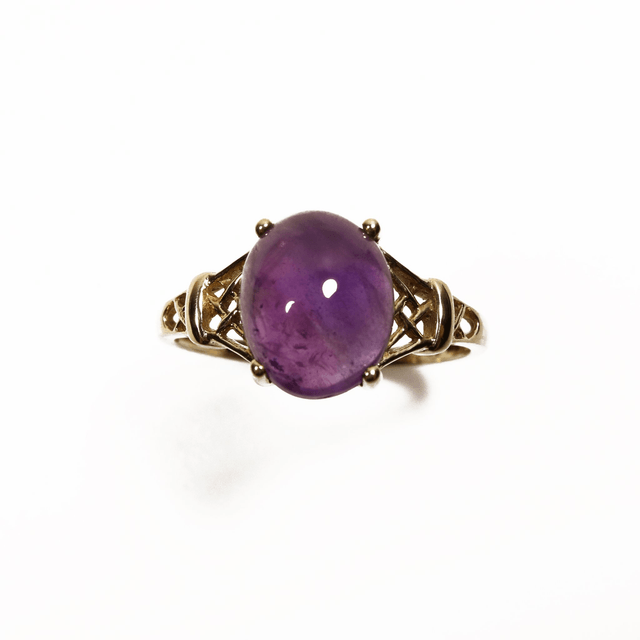 Vintage 9K 9Ct 375 Solid Yellow Gold Oval Cut Cabachon Deep Purple Amethyst Natural Gemstone February Birthstone Ring Size S 1/2 - 9 3/8