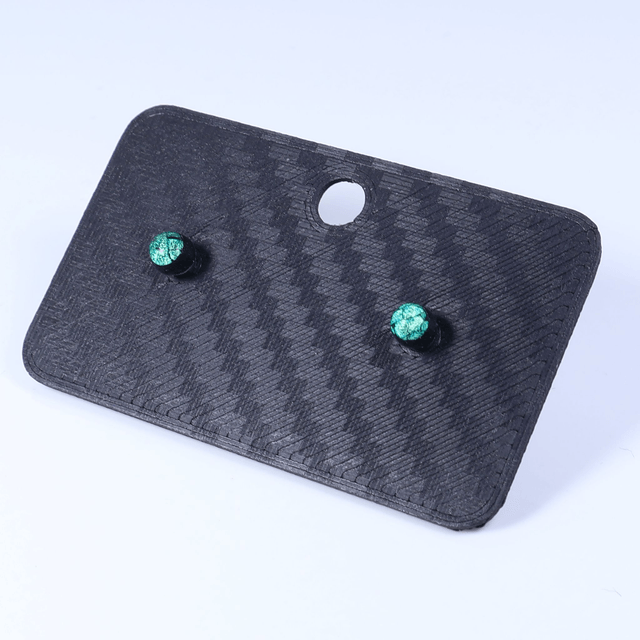 Hypoallergenic Small Vibrant Electric Cracked Green Black Polymer Clay Plastic Back Stud Earrings With Designer Carbon Fiber Jewellery Box