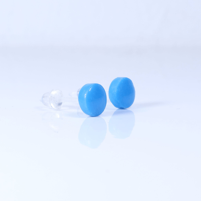 Hypoallergenic 6mm Medium Solid Blue Round Cut Polymer Clay Plastic Back Stud Earrings With Designer Carbon Fiber Jewellery Box