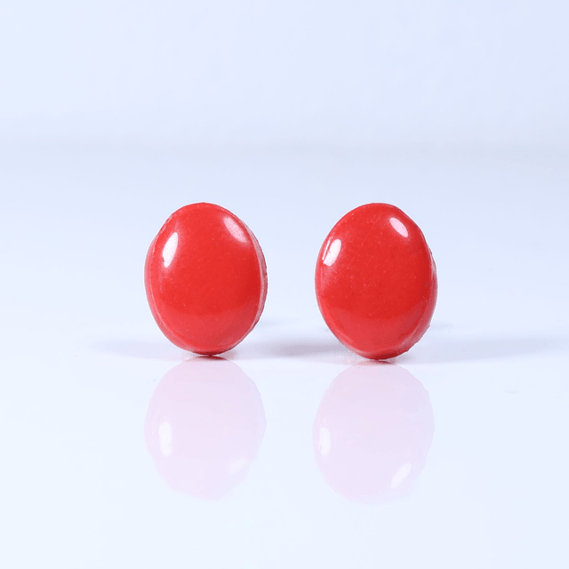 Hypoallergenic Solid Strawberry Red Oval Cut Polymer Clay Plastic Back Stud Earrings With Designer Carbon Fiber Jewellery Box