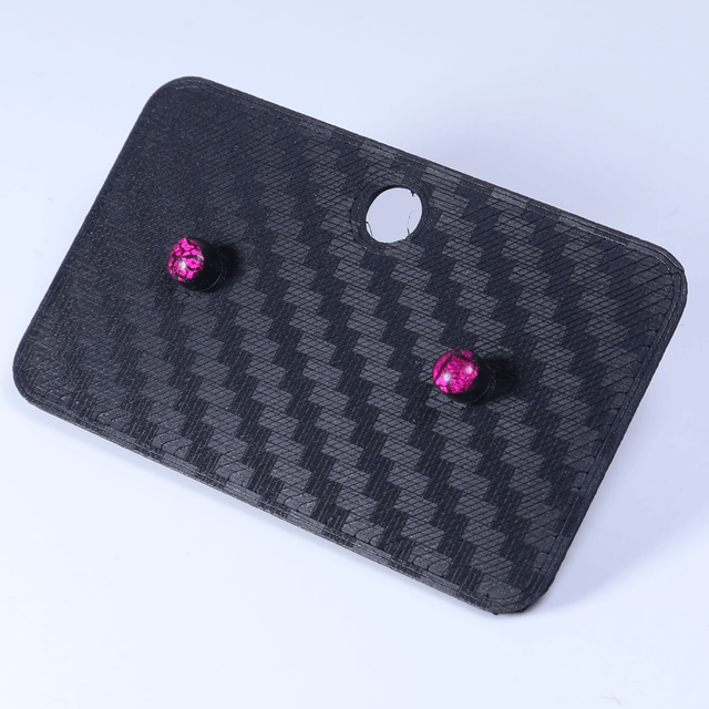 Hypoallergenic Small Vibrant Electric Cracked Pink Black Polymer Clay Plastic Back Stud Earrings With Designer Carbon Fiber Jewellery Box