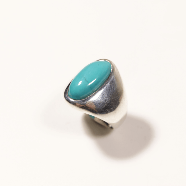 Heavy Sterling Silver 925 Natural Blue Turquoise Oval Cabochon Cut Gemstone Mens Navajo Boho Design Ring Size S - 9 1/8