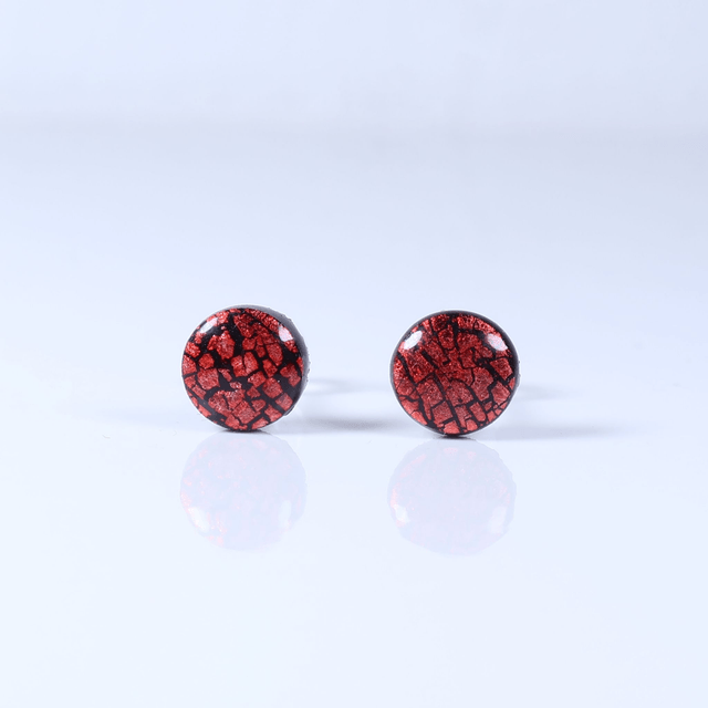  Hypoallergenic Vibrant Electric Cracked Red Black Polymer Clay Plastic Rubber Back Stud Earrings With Designer Carbon Fiber Jewellery Box
