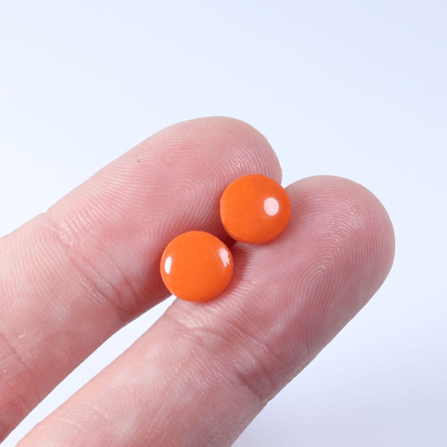 Hypoallergenic 8mm Large Solid Orange Round Cut Polymer Clay Plastic Back Stud Earrings With Designer Carbon Fiber Jewellery Box