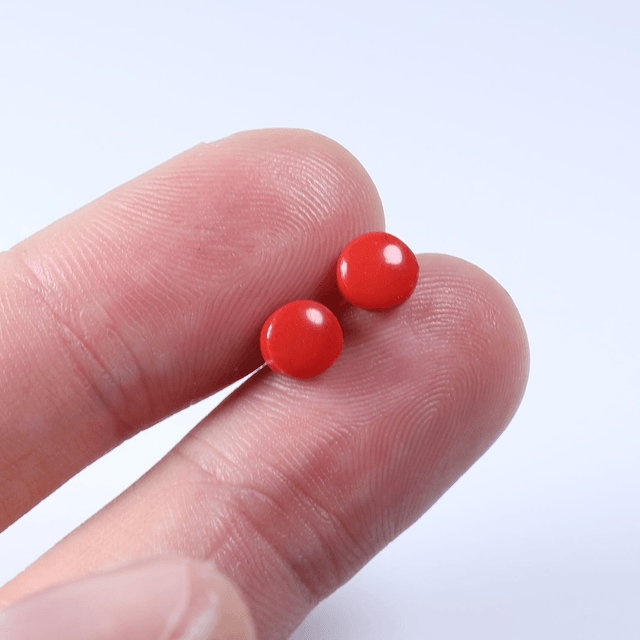 Hypoallergenic 6mm Medium Solid Red Round Cut Polymer Clay Plastic Back Stud Earrings With Designer Carbon Fiber Jewellery Box