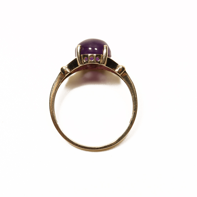 Vintage 9K 9Ct 375 Solid Yellow Gold Oval Cut Cabachon Deep Purple Amethyst Natural Gemstone February Birthstone Ring Size S 1/2 - 9 3/8