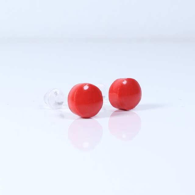 Hypoallergenic 6mm Medium Solid Red Round Cut Polymer Clay Plastic Back Stud Earrings With Designer Carbon Fiber Jewellery Box