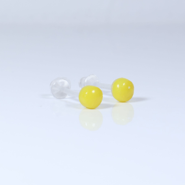 Hypoallergenic 3mm Small Solid Yellow Round Cut Polymer Clay Plastic Back Stud Earrings With Designer Carbon Fiber Jewellery Box