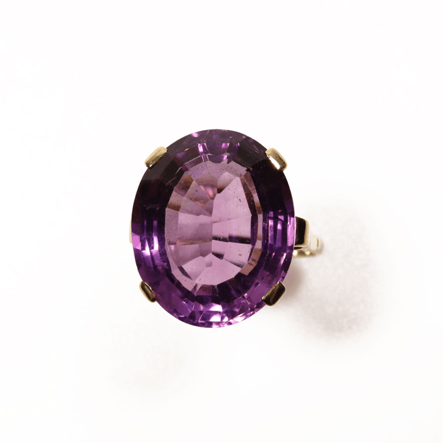 Vintage 9K 9Ct 375 Solid Yellow Gold Oval Cut Vibrant Purple Amethyst Natural Gemstone Cocktail Ring Size S 1/2 - 9 3/8