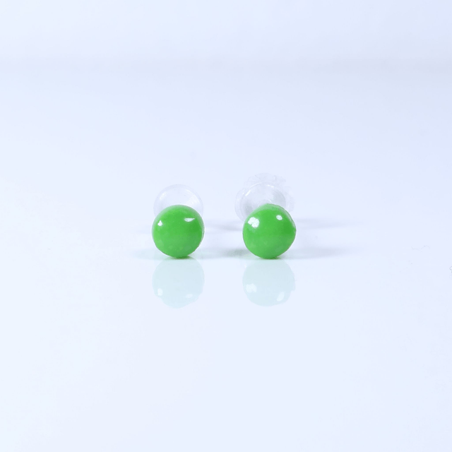 Hypoallergenic 3mm Small Solid Green Round Cut Polymer Clay Plastic Back Stud Earrings With Designer Carbon Fiber Jewellery Box