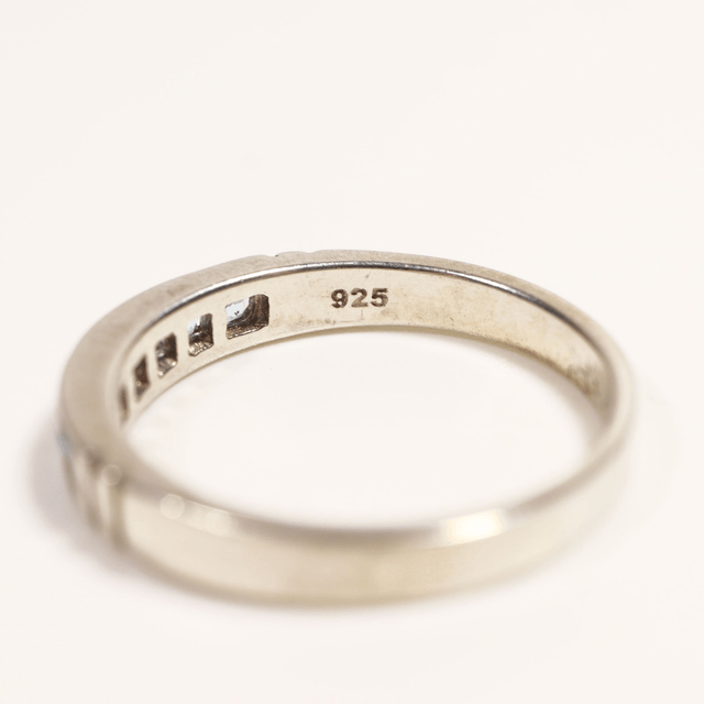 Sterling Silver 925 Minimalist Design Eternity Style Small Round Cut Blue Topaz Birthstone Gemstone Band Ring Size O - 7