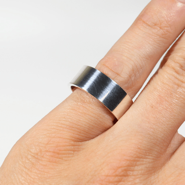 Simple Minimalist Flat Style Wedding Band Sterling Silver 925 8mm Width 1.6mm Medium Depth Design Ring Size T - 9 5/8