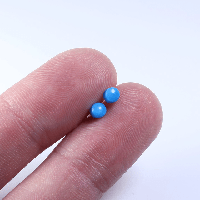 Hypoallergenic 3mm Small Solid Blue Round Cut Polymer Clay Plastic Back Stud Earrings With Designer Carbon Fiber Jewellery Box