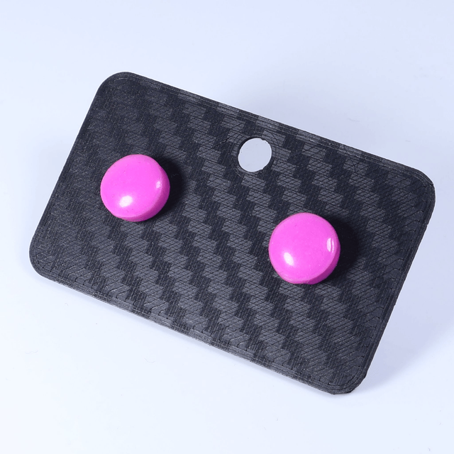 Hypoallergenic 8mm Large Solid Pink Round Cut Polymer Clay Plastic Back Stud Earrings With Designer Carbon Fiber Jewellery Box