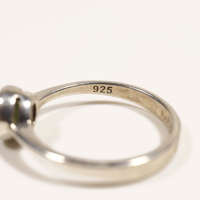 Sterling Silver 925 Minimalist Modern Design Band Round Cut Vivid Green Peridot Gemstone Birthstone Ring Size N - 6 1/2