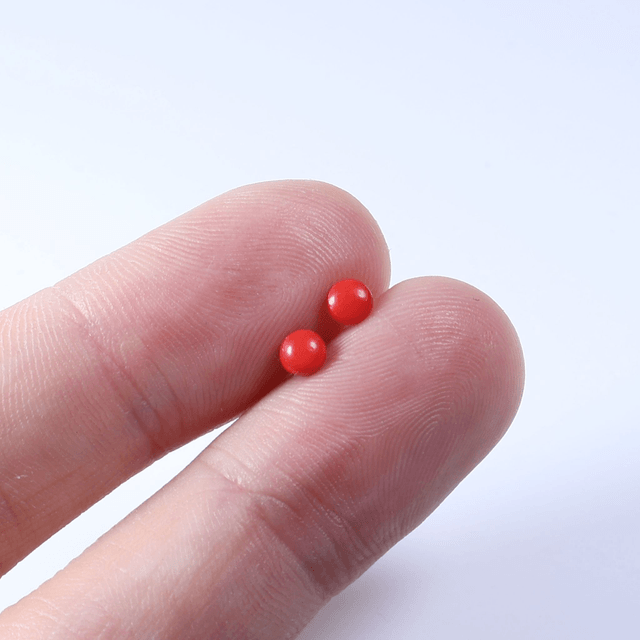 Hypoallergenic 3mm Small Solid Red Round Cut Polymer Clay Plastic Back Stud Earrings With Designer Carbon Fiber Jewellery Box
