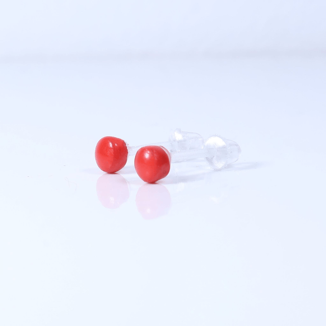 Hypoallergenic 3mm Small Solid Red Round Cut Polymer Clay Plastic Back Stud Earrings With Designer Carbon Fiber Jewellery Box