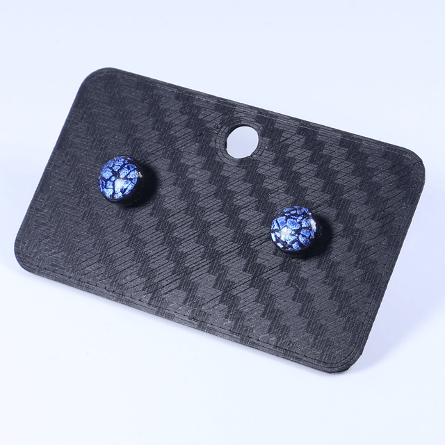 Hypoallergenic Vibrant Electric Cracked Deep Blue Black Polymer Clay Plastic Back Stud Earrings With Designer Carbon Fiber Jewellery Box